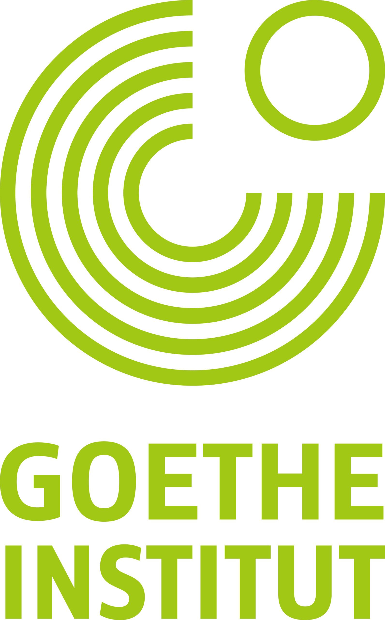 Logo of the Goethe-Institut featuring a stylized, green letter G made of concentric lines, with a small circle offset to the top right. Below, the text reads GOETHE INSTITUT in bold green letters.