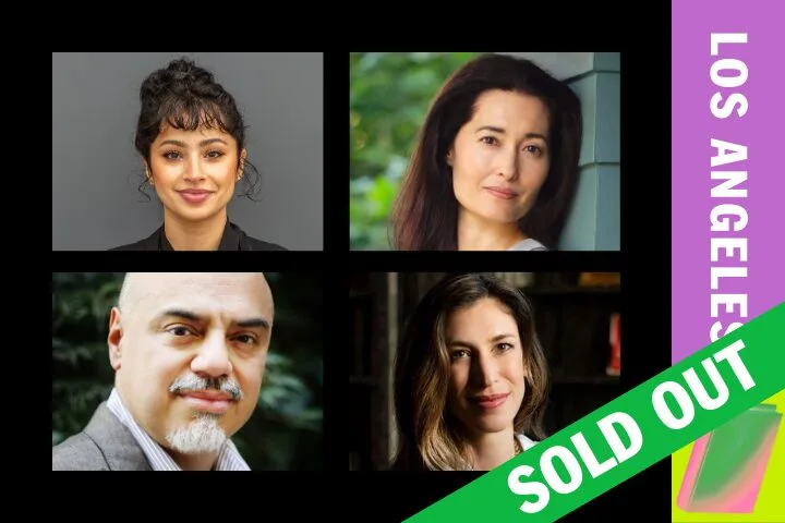 Four headshots of diverse individuals in a grid, with a purple bar on the right saying Los Angeles and a green SOLD OUT banner across the bottom right corner.